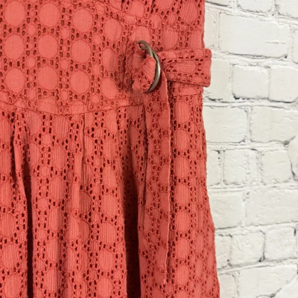 Anthropologie Elm Collared Eyelet Dress Sleeveless Coral Orange - Picture 11 of 16